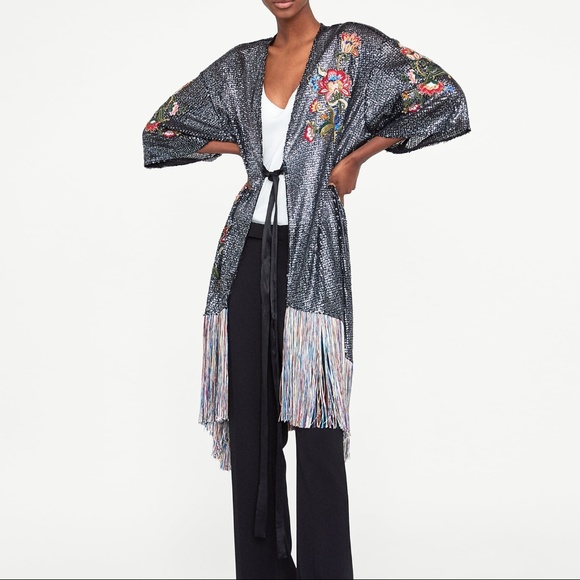 zara sequin fringe jacket
